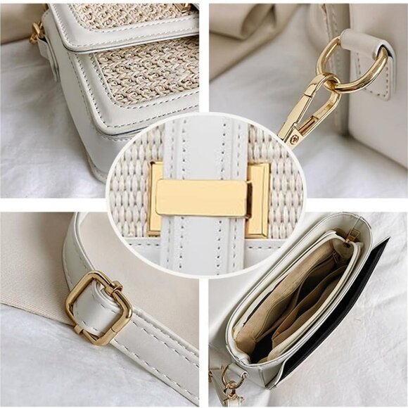 Straw Crossbody Bag Women Summer Beach Woven Purse Vacation Shoulder Handbag - Picture 5 of 6